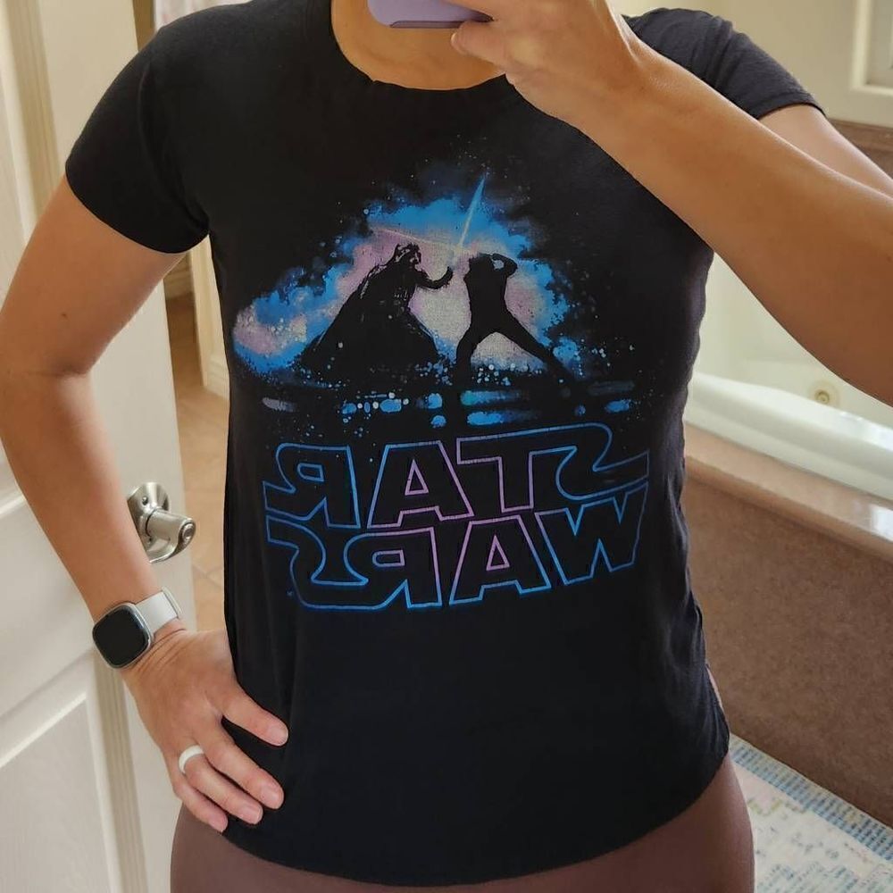 Star wars women's xs black crew short sleeve casual t-shirt Darth Vader Han Solo